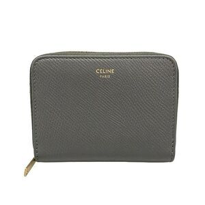 Celine Coin Case Compact Zip Wallet Dark Gray Round Zipper Leather